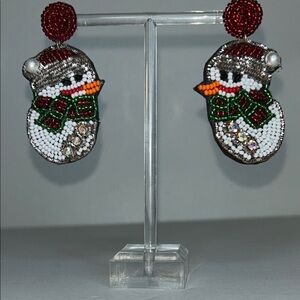 Charming Snowman Earrings with Red and Green Beads